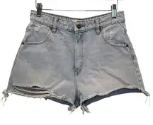 Rollas High Rise Slim Dusters Light Wash Distressed Denim Shorts - Size 28
