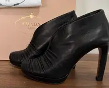 Prada Nappa Basic Nero Sz 39 US 9 Leather Ankle Heel Booties Box Dust Bag AUTH