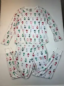 JoySpun Womens Pajama Set M Christmas Holiday Gnomes Long Sleeve Loungewear