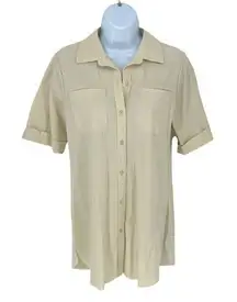 Lysse Womens Parachute Button-Up Short Microfiber Sleeve Shirt Bone‎ XS NWT