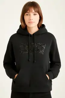 Levi's Women's 1X Black Hoodie Sequin Batwing Logo Pullover‎ Kangaroo Pocket