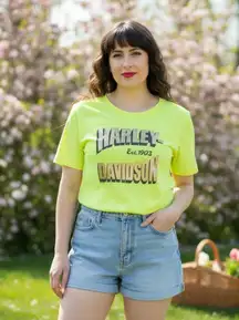 Women's Harley-Davidson Graphic T-Shirt Green Silver Size XL