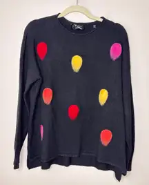 P. Luca Milano Women's Large Black Fuzzy Big Colorful‎ Polka Dot Knit Sweater