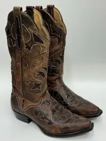 JB Dillon Western Boot Women 6.5 Brown Goat Leather Lizard Inlay JBW2213 Cowgirl