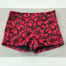 Express Micro Shorts Red Black Floral Embroidered Short Shorts Side Zip Size 4
