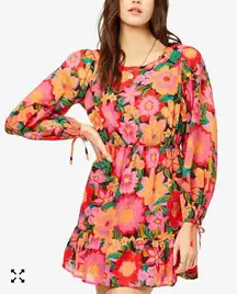 Billabong Heaven sent open back puff sleeve tropical bohemian mini dress NWT MD