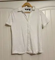 Land's End White Eyelet Blouse Small Short Sleeve Button Front Cotton Collared