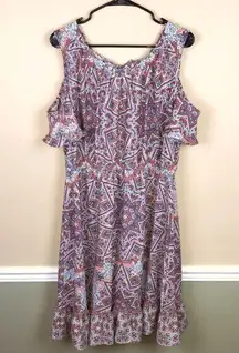 NWT Lauren Conrad Women’s Floral Print Cold Shoulder Sleeve Keyhole Back Dress