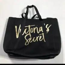 Victoria's Secret Black and Gold Canvas Tote Spacious Design