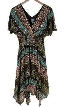 Rabbit Rabbit Rabbit Tribal Boho Printed Chiffon Batwing‎ Asymmetrical Hem Dress