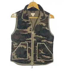 J Crew Puffer Vest Camo Camouflage Print Double Zip Quilted Blogger Favorite S