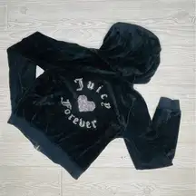 Juicy couture forever 21 black cropped velour track suit long sleeve sweater sm