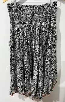 Neiman Marcus Boho Lined  Maxi Skirt Black White Orange Trim‎ Sz M