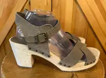 Loft Criss Cross Leather & Suede Clog Sandals Size 10M