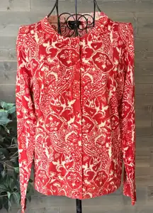 Talbots orange paisley Marino wool button-down, long sleeve cardigan