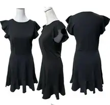 NWT  Black Short Flutter Sleeve Above the Knee Pullover Dress Size Small