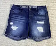 Vintage‎ Reunion Denim Shorts Distressed Frayed Hem Dark Wash Juniors 9/29