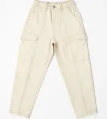Pacsun Elastic Waist Cargo Pants • Size Small • Cream Utility Carpenter