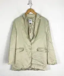 ZARA Satin Blazer Sea Green Size Medium 2010/734/ 512 Oversized