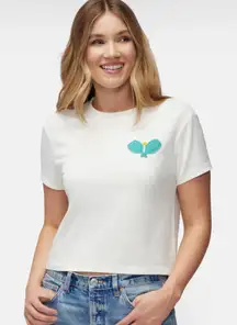 Wildfox Beaded Pickleball Gardenia White Short Sleeve Tee Size XS NWT