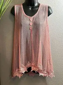 #263 simply Noelle size S/M pink mesh top with Lacey detail