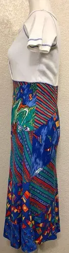 carole little Sport Petites Vintage 80s White Graphic Skirt Button Dress