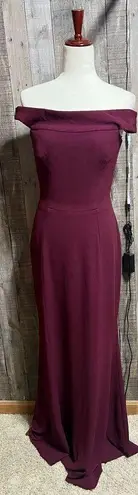 Dress the Population  Bridal Burgundy Red Jackie Off Shoulder Crepe Gown