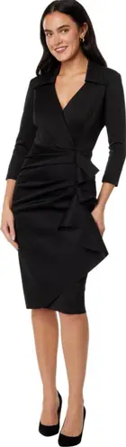 Xscape Short Scuba Collar Side Ruffle Style 5636X Black Size 16 Cocktail