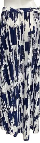Selfie Couture Womens M Floor Length Maxi Peasant Skirt Blue White Slinky Flowy Size M