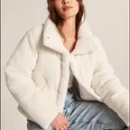 ABERCROMBIE & FITCH White Sherpa Fleece Mini Ultra Puffer Jacket SMALL