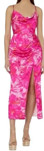 Milly Lilliana Brushstroke Floral Pink Midi Dress