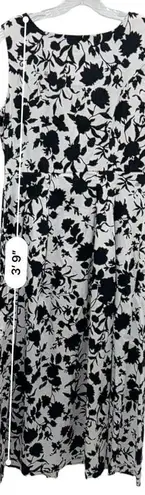 JG Hook Midi Dress Size 10 Black White Floral Button Front Sleeveless Scoop Neck