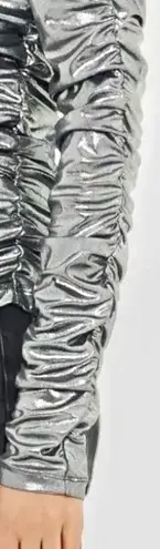 VERTE NWT SEXY Y2K Asymmetrical neck Metallic Ruched sleeves draped crop top M Silver Size M