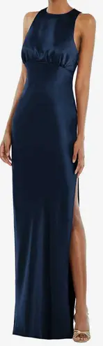 NWT Dessy Collection Size 18 R1 Midnight Navy Blue Keyhole Back Dress Gown FLAW