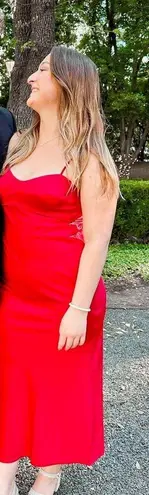 WAYF Red Satin Midi Slip Dress