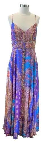 Issue Silk Beaded Paisley Maxi Dress Boho Evening Gown Open Back 90s Y2K Size 8