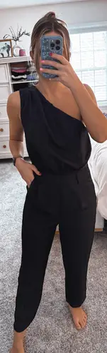 EXPRESS Black Satin one shoulder jumpsuit 