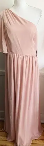 After Six • NWT One-Shoulder Bell Sleeve Chiffon Maxi Dress Toasted Sugar Pink