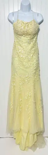 Amarra Lace Up Halter Fit & Flare Formal Dress Gown Embroidered Lace Yellow 2