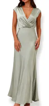 billy j green bridesmaid dress Selma Sage Satin Maxi Wedding Guest Formal Gown Size 10 - $50 Size:150 78cm/31in COQUETTE GIRL ALL OVER Tropical print dress