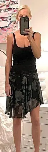 Enza Costa, black chiffon floral asymmetrical skirt, size S/M