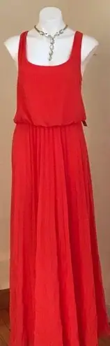 Bisou Bisou Beautiful Red Orange Maxi Dress Pleated Sheer Bottom Sz. 14 …