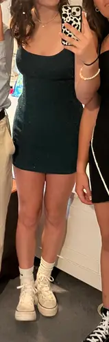 Lucy in the Sky Hailey Lace Up Bodycon Dress in Green Shimmer