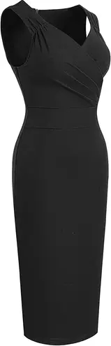 (Size 10) Women's 50s 60s Sleeveless Pleated Ruched Cocktail Midi Pencil Dress (Brand New)