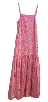 anthropologie pink floral maxi dress By Anthropologie Flutter-Sleeve Linen Maxi Dress
