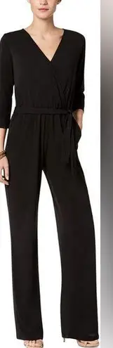 Ny Collection Size Petite Medium Black Jersey Belted Jumpsuit