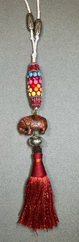 Necklace on Leather rope. Elephant, tassel, Cool Beads Red