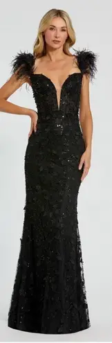 Mac Duggal 20889 Womens Black Sheer Applique Bustier Gown with Feather Straps - Image 2