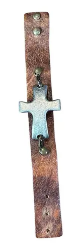 Lenny & Eva Leather Cross Bracelet Faith Over Fear Religious Silver Tone Boho Brown