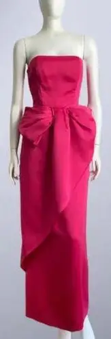 VICTOR COSTA Fuchsia Pink Bow Strapless Gown Liquid Satin 80s Size XS